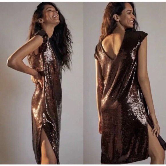 Anthropologie Dresses & Skirts - Anthropologie Maeve Kara Sequin Mini Dress Sz Large NEW $168 Wine Brown
